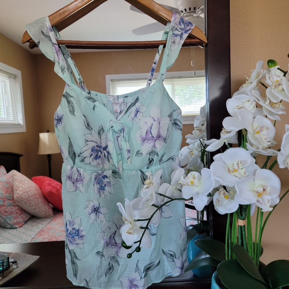 Floral Cottagecore Ruffle Cami Tank Blouse